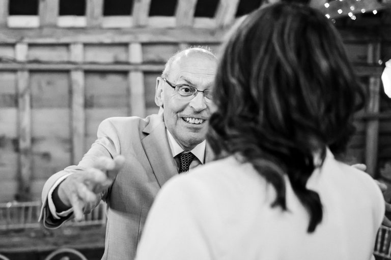 Dad seeing the bride, black and white