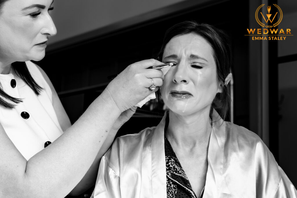 award winning image emotional bride at bridal prep