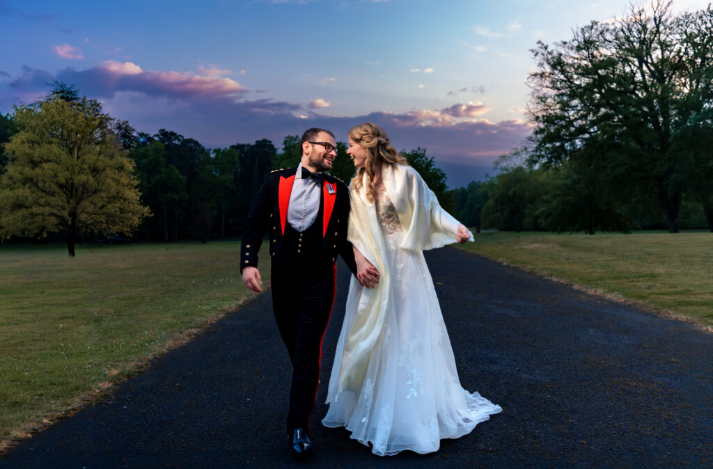 evening couples portrait Sandhurst Royal Military Academy