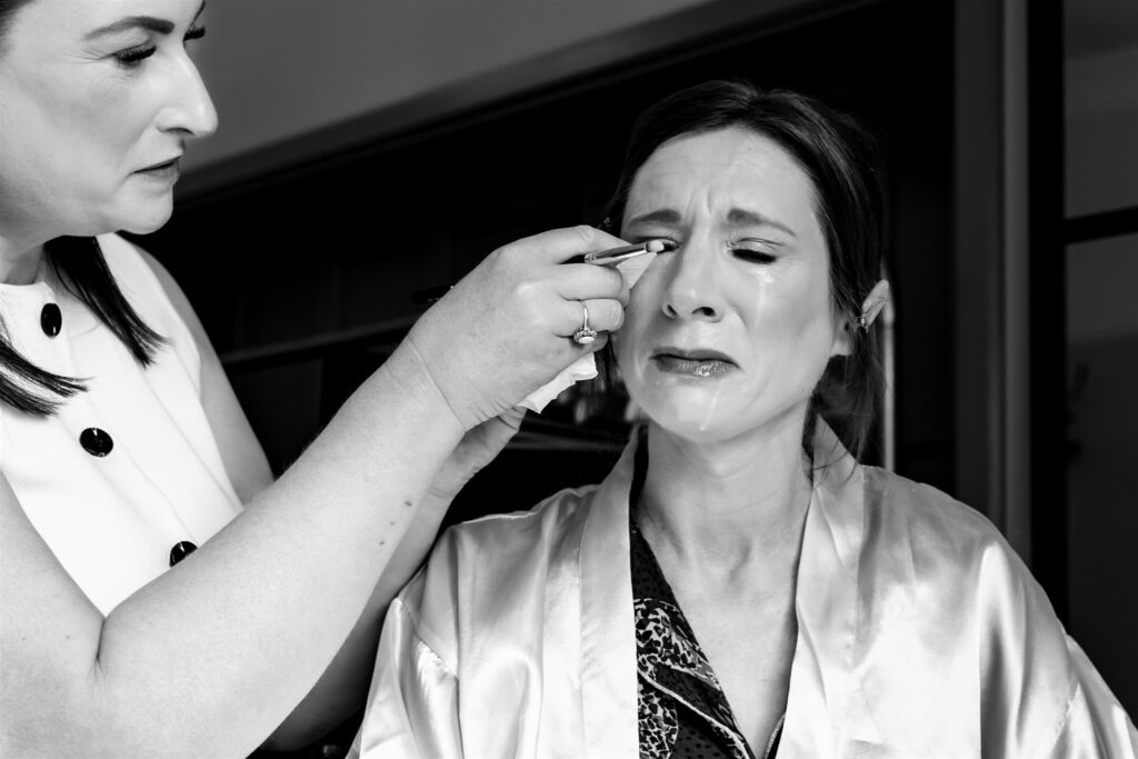 emotional bride at The Post Barn Snelsmore