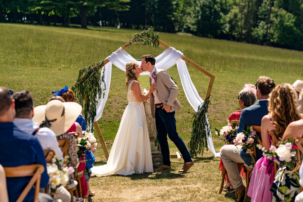 First Kiss Great Ballard School outdoor ceremony Chichester 