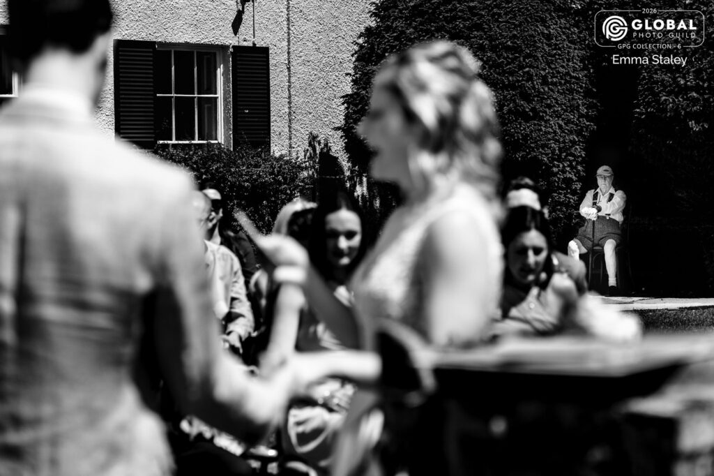 Documentary black and white wedding ceremony moment, Global Photo Guild 2026 award winning by Emma Staley