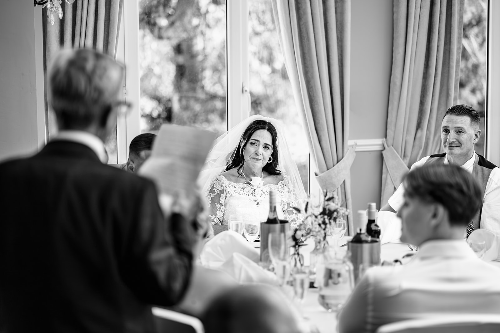 Emotional wedding speeches at Farnham House Hotel, Surrey