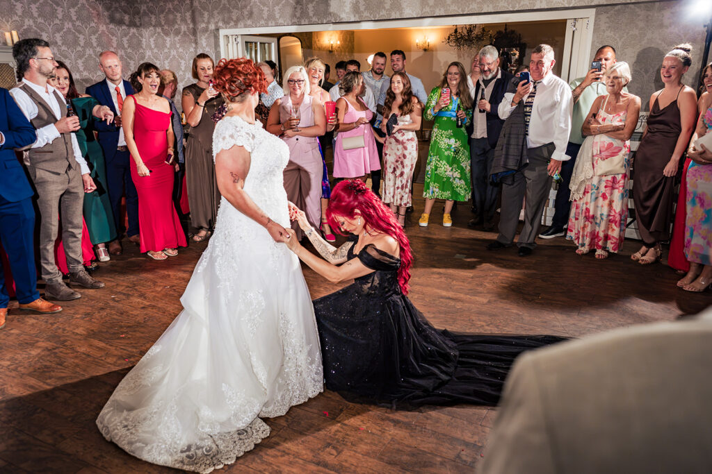Two brides share their first dance at The Elephant at Pangbourne, Berkshire