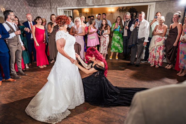 Two brides share their first dance at The Elephant at Pangbourne, Berkshire