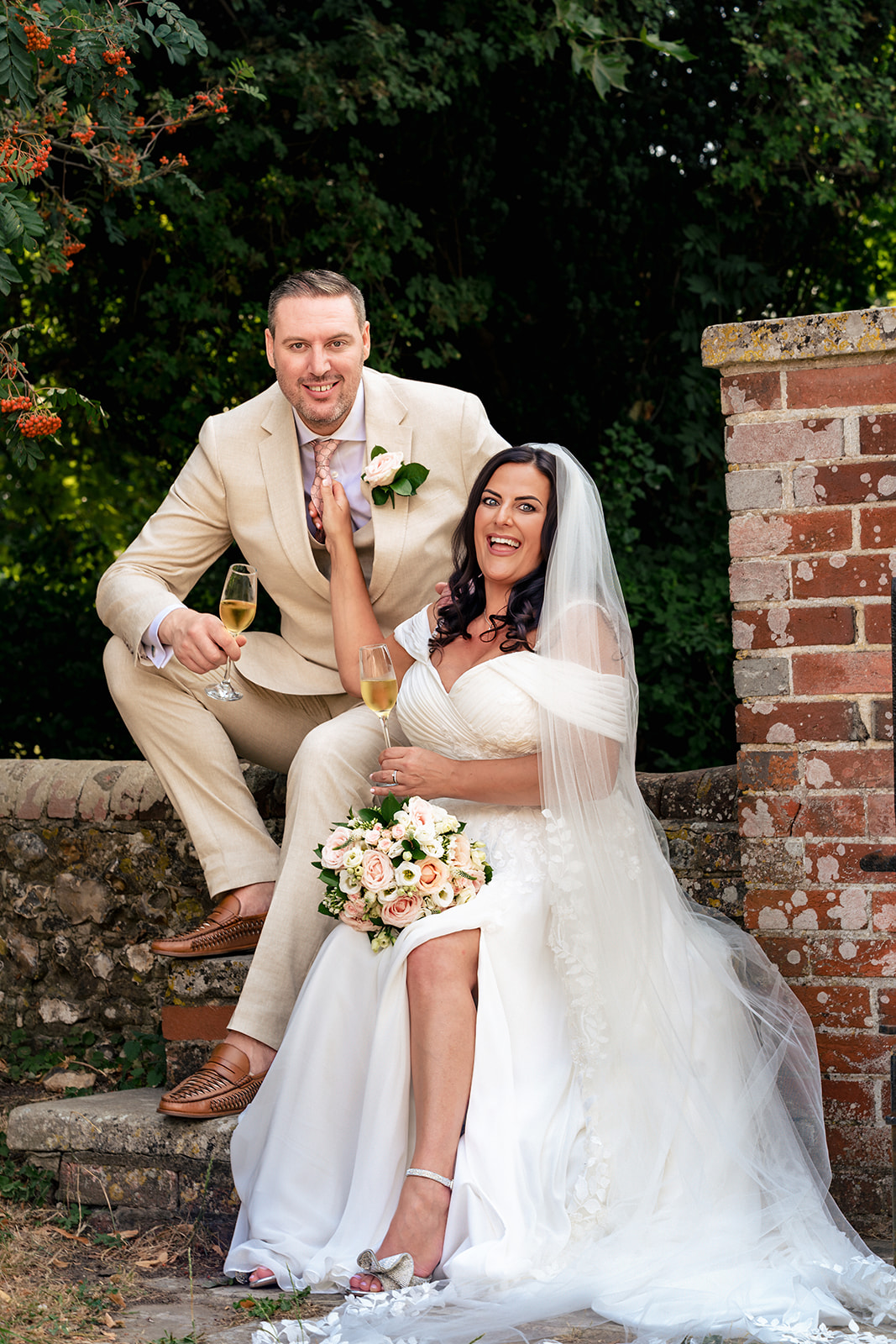 Relaxed couple portrait of the bride and groom at their Hampshire micro wedding