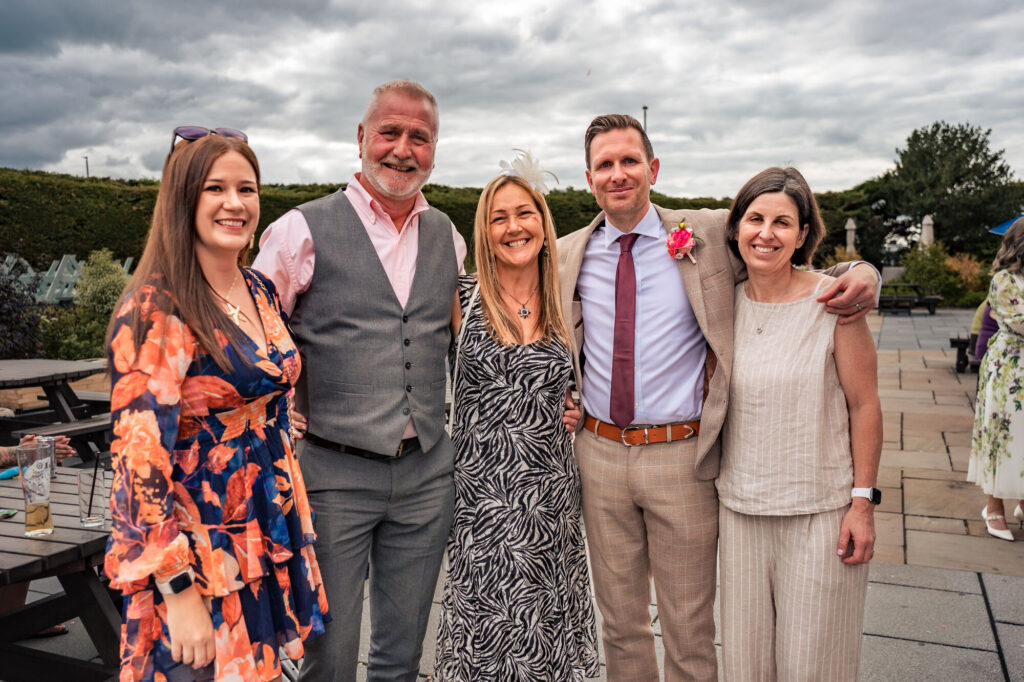 Wedding family group photo in the gardens at The Queens Hotel Southsea
