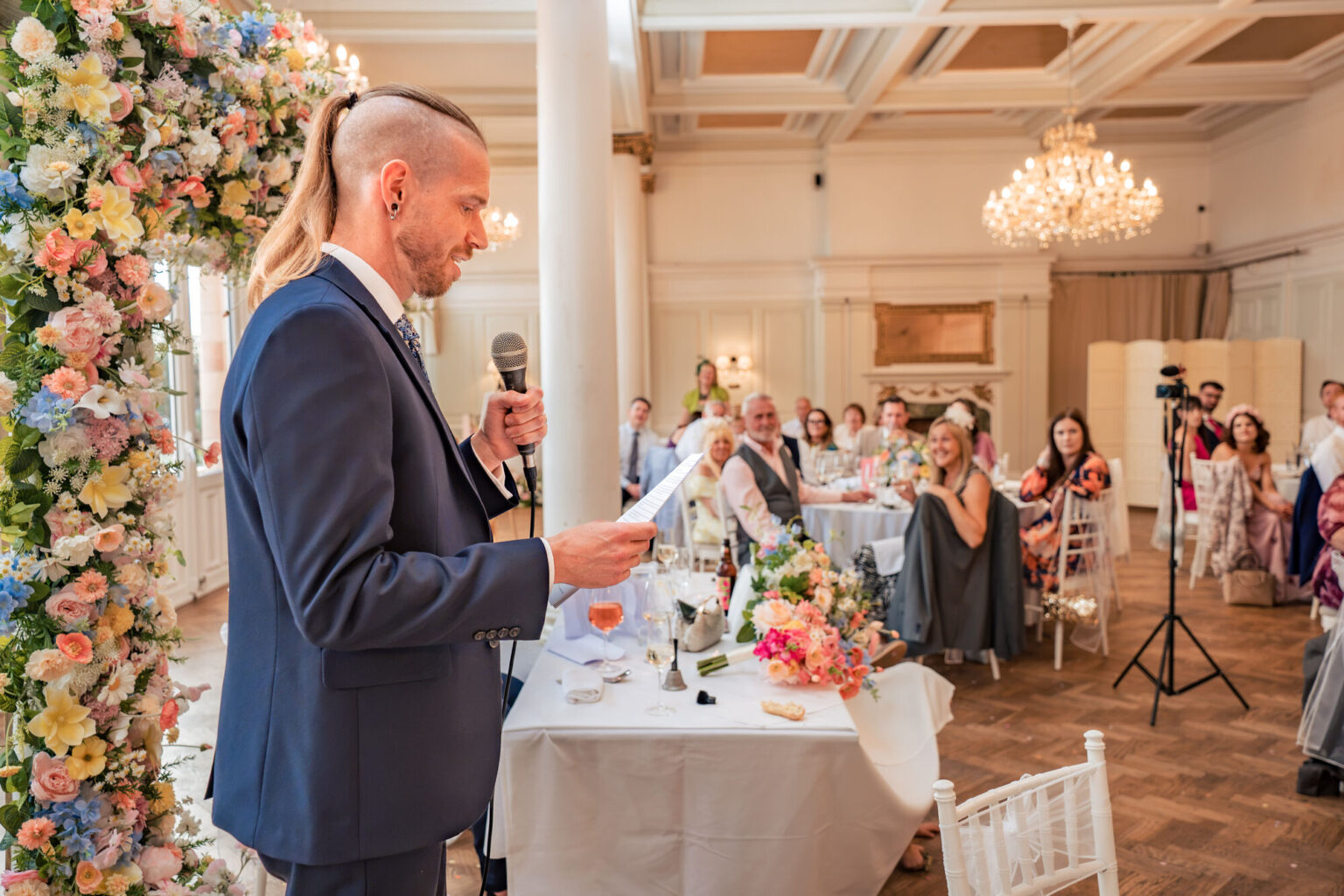 Groomsman giving his speech in the ballroom at The Queens Hotel Southsea