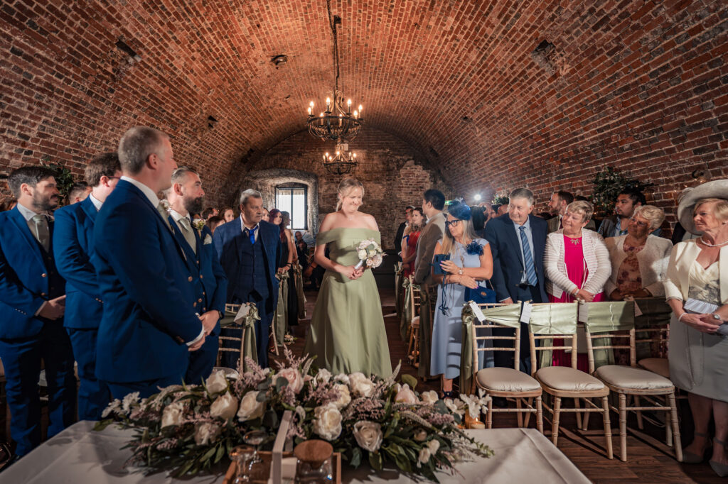 The vaulted brick ceremony room at The Square Tower Old Portsmouth wedding venue