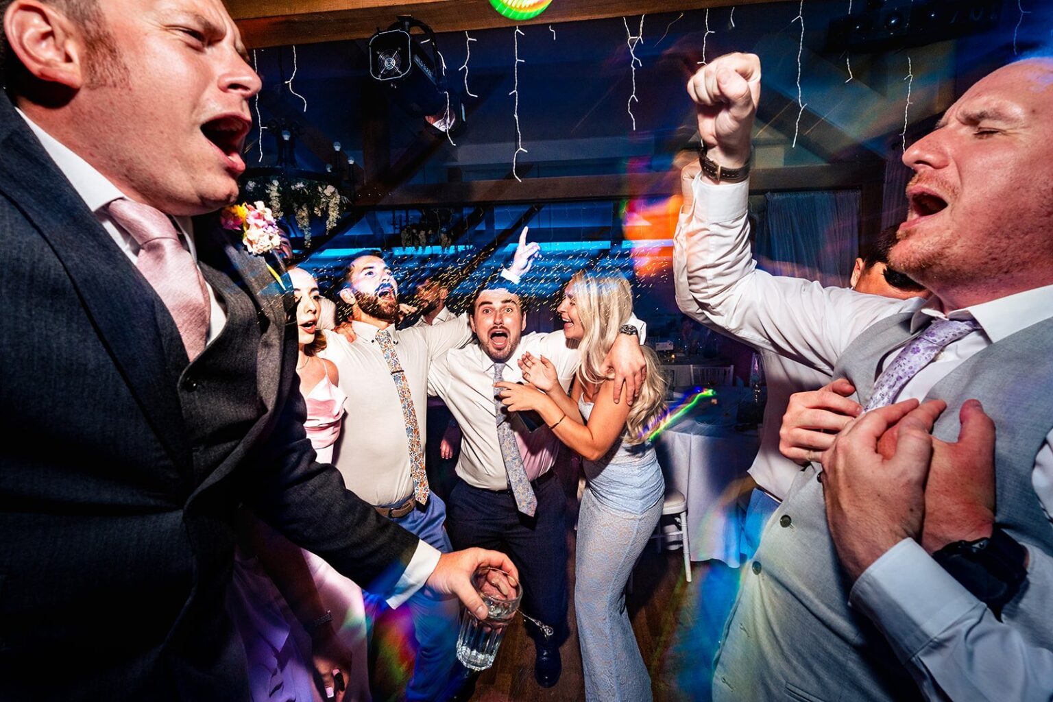 Guests screaming and celebrating on the dancefloor at Newtown House Hotel, Hayling Island
