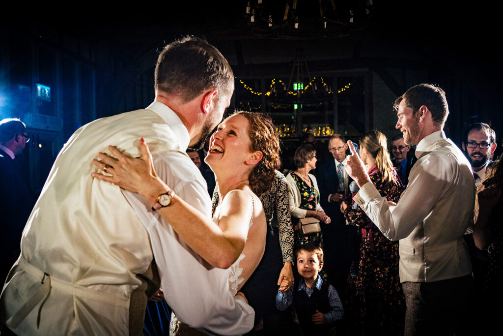 First dance surrounded by guests at Kimbridge Barn, Test Valley, Hampshire