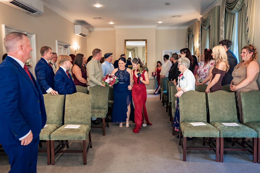 Groom and guests in the ceremony room at Portsmouth Register Office, Hampshire
