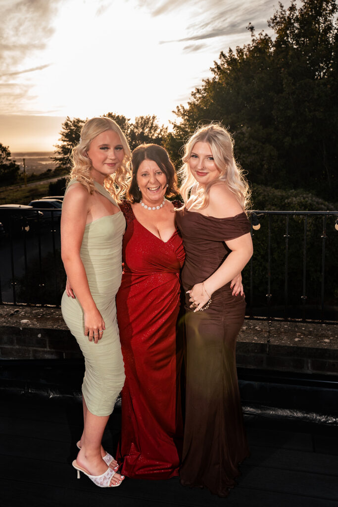 Bride with friends on the terrace at The Churchillian, Portsdown Hill, Portsmouth