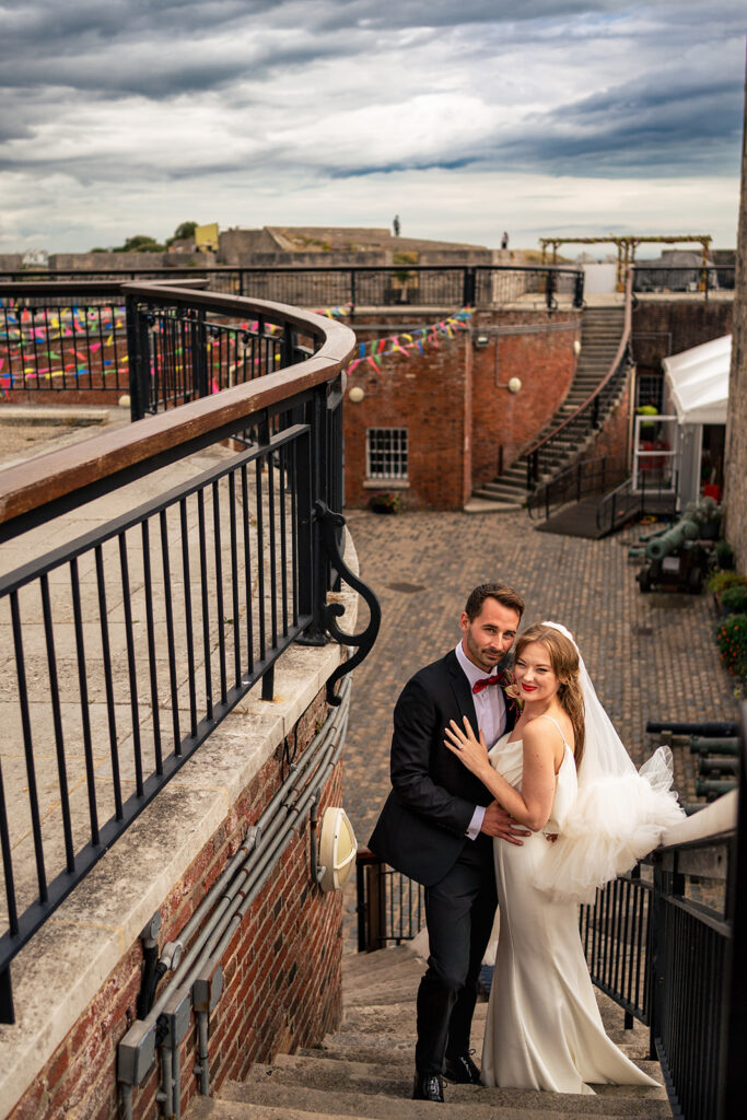 Couple on the castle walls at Southsea Castle, Portsmouth (styled shoot)