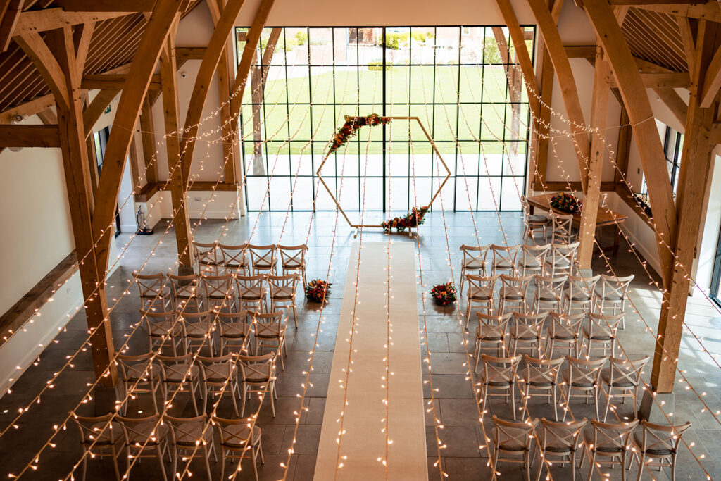 The oak framed ceremony barn at The Post Barn, Newbury