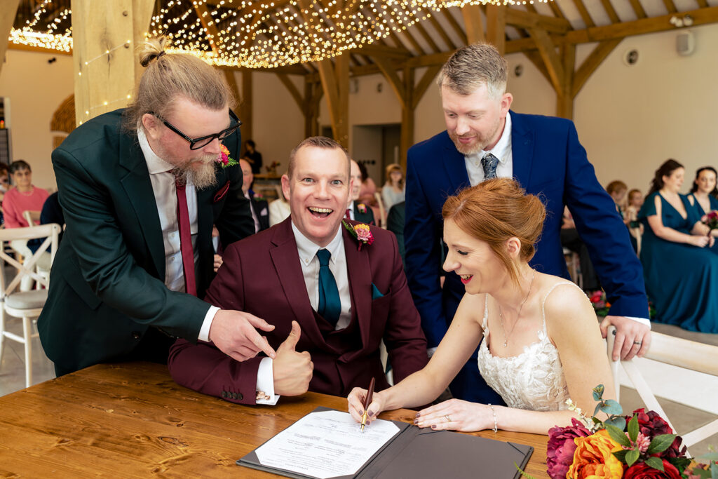 Signing the register at The Post Barn, Newbury