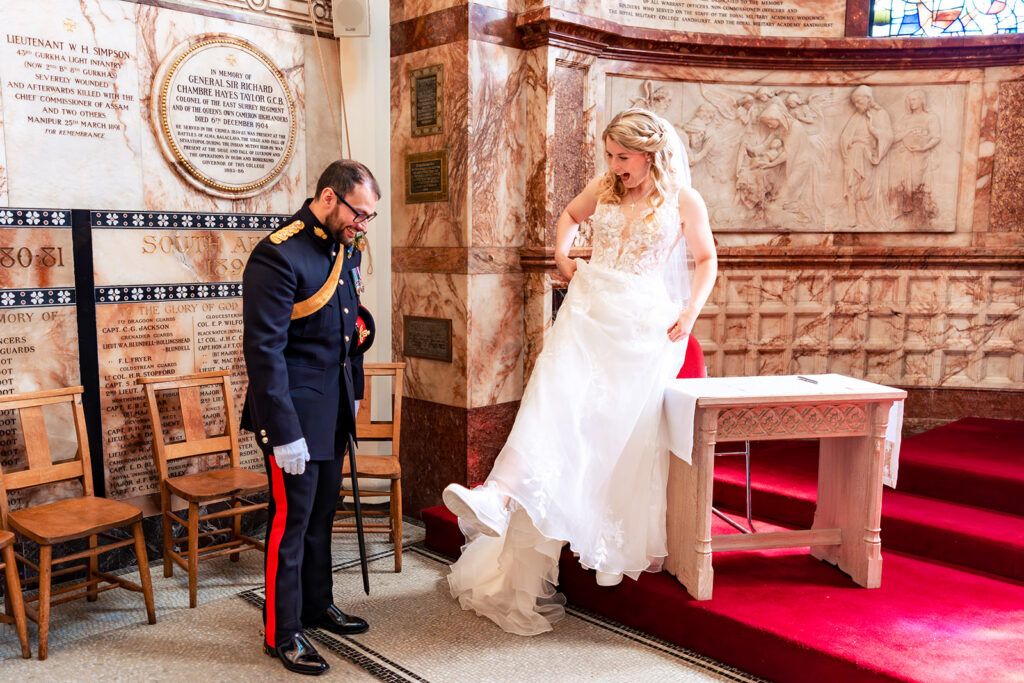 Bride in the chapel at Royal Military Academy Sandhurst