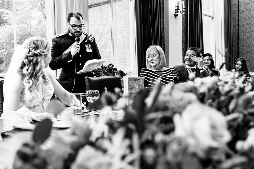 Confetti, black and white at Royal Military Academy Sandhurst