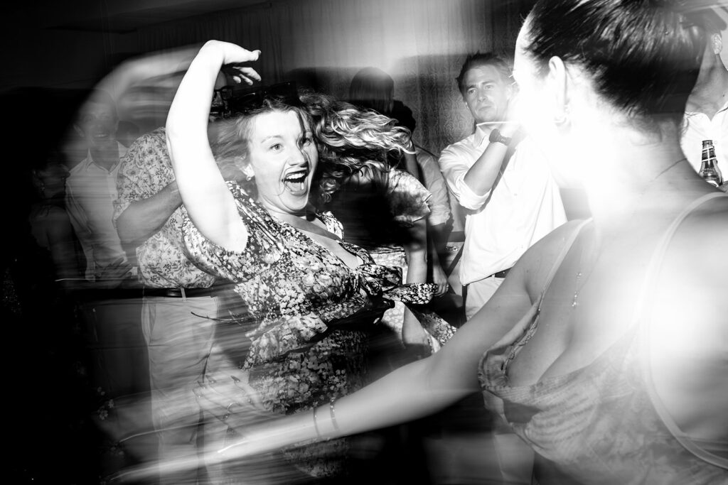 Dancefloor chaos, black and white at Great Ballard School, Eartham