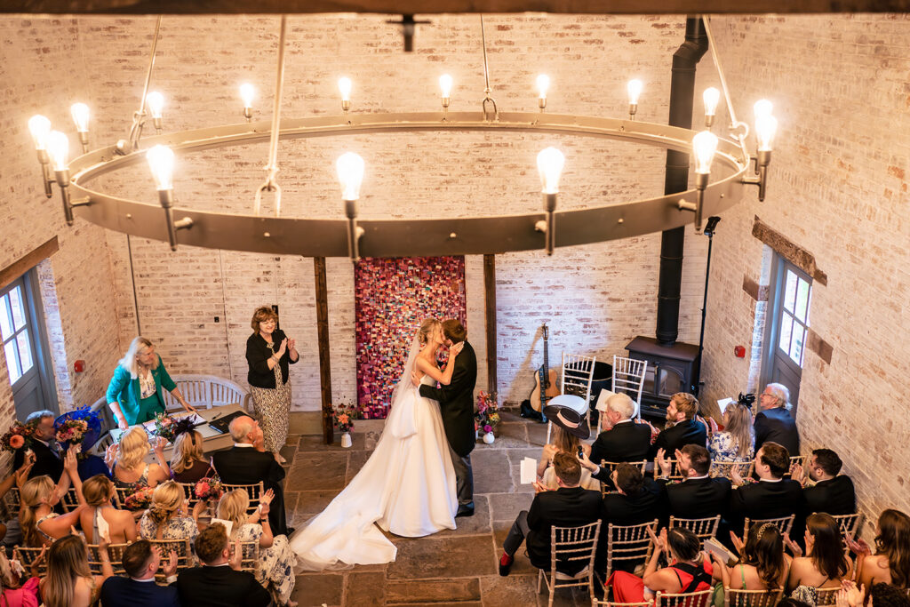 Ceremony under the chandelier at Dorfold Hall, Cheshire