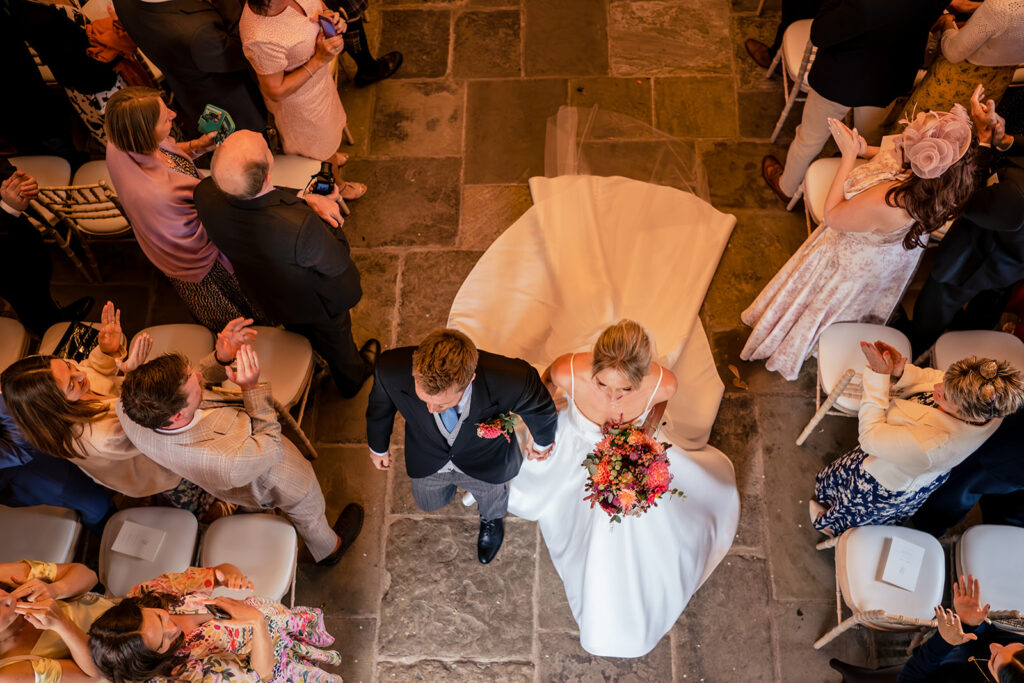 Confetti from above at Dorfold Hall, Cheshire