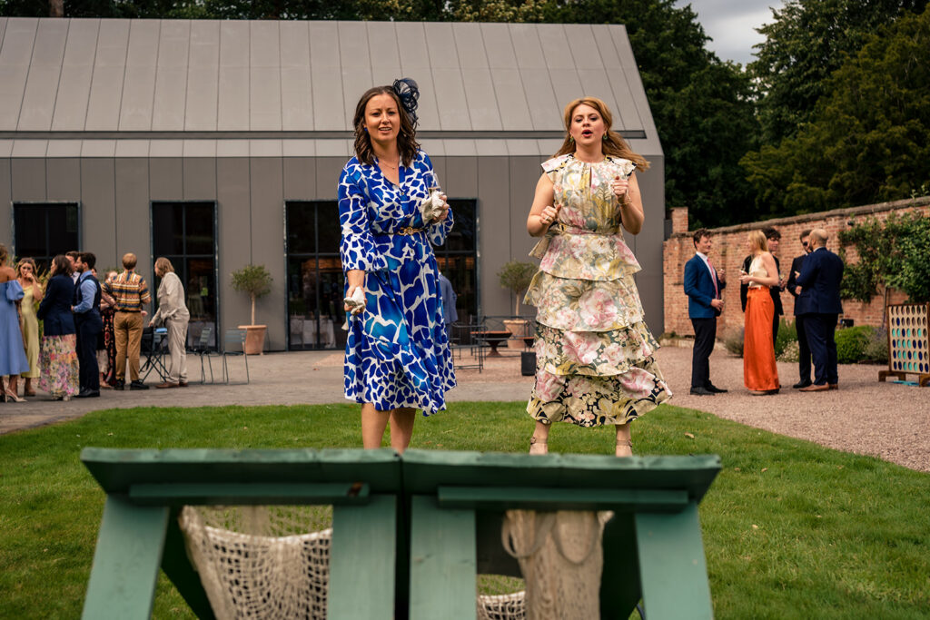 Lawn games in the courtyard at Dorfold Hall, Cheshire
