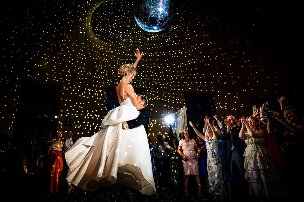 First dance with sparkler light at Dorfold Hall, Cheshire