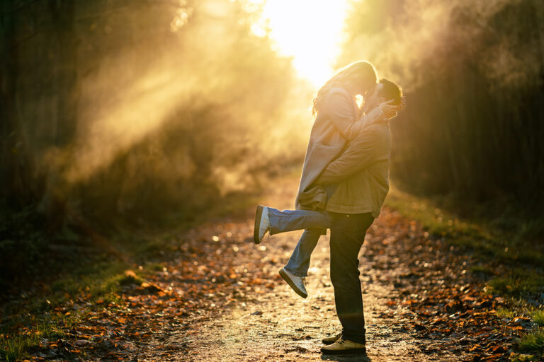 Sunburst kiss on the woodland path