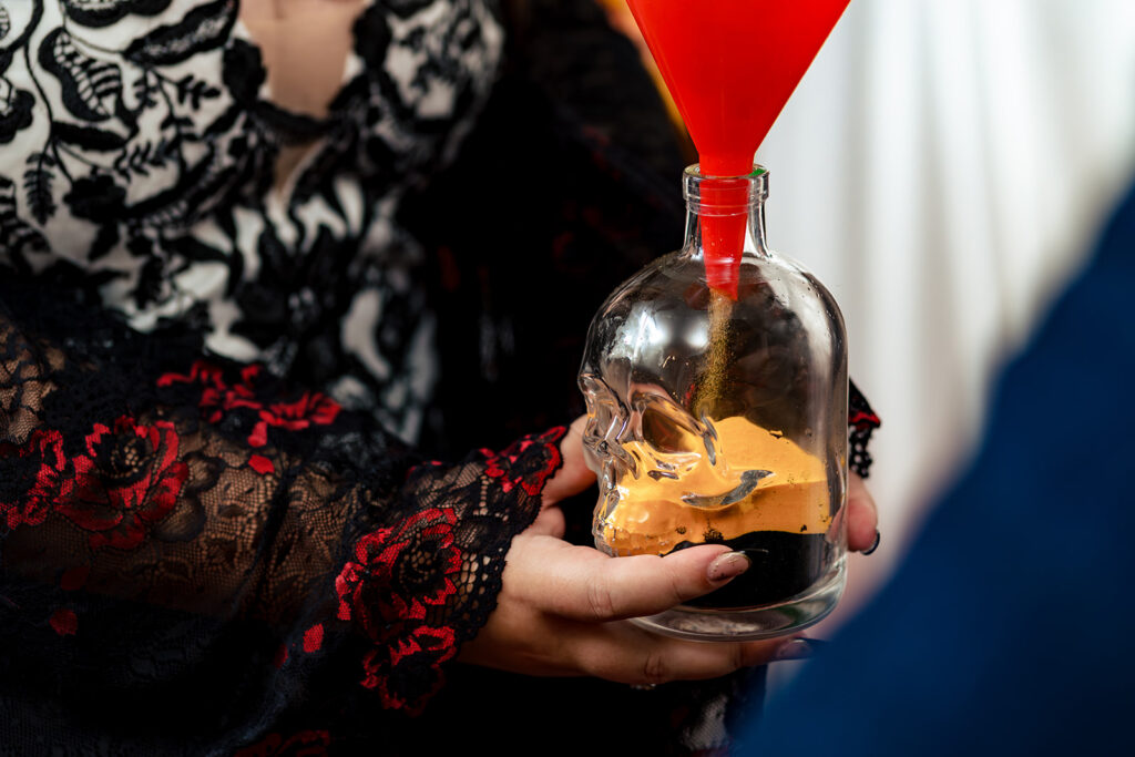 Potion bottle details at Halloween micro wedding, Southampton
