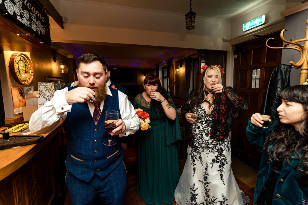 Guests toasting at Halloween micro wedding, Southampton