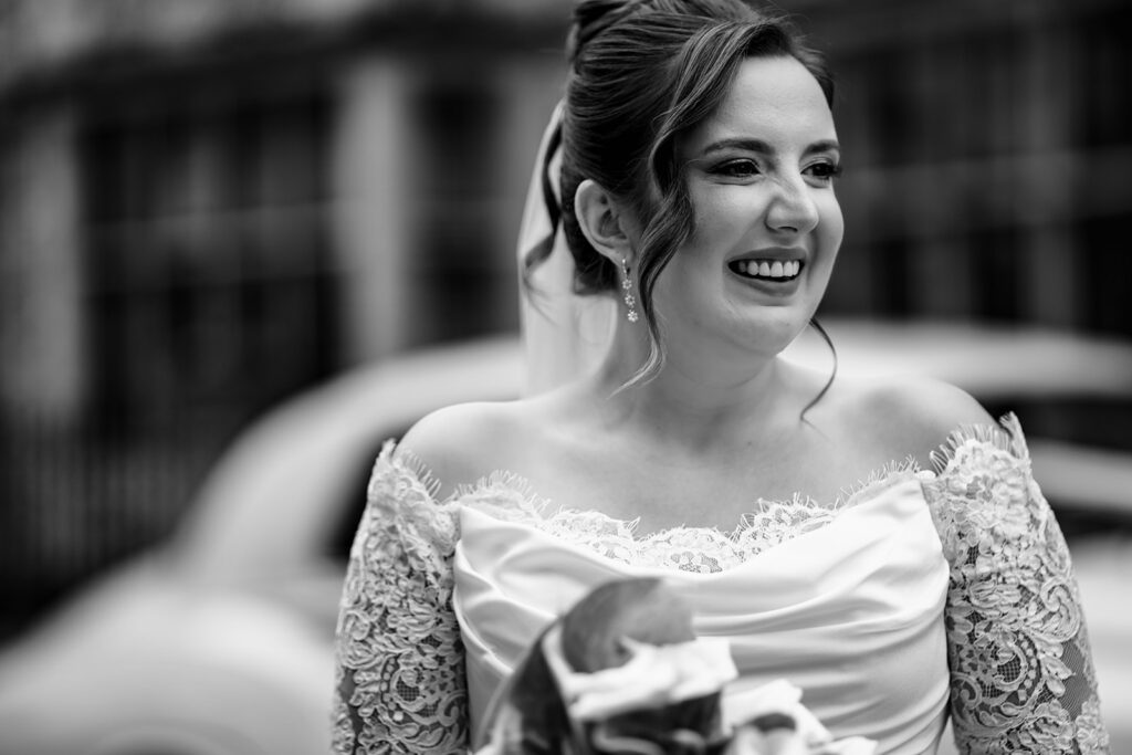 Bridal portrait, black and white at Winchester Register Office