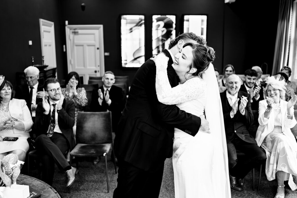 Just married, black and white at Winchester Register Office