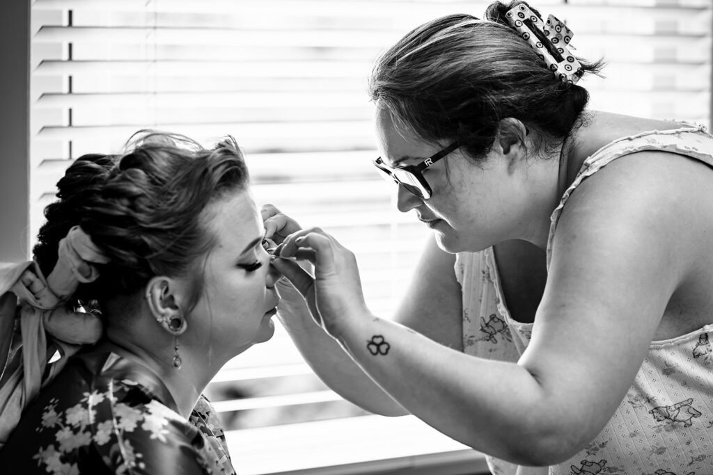 Make up being applied, black and white