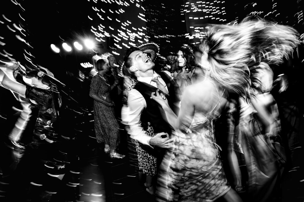 Dancefloor drag shutter shot, black and white