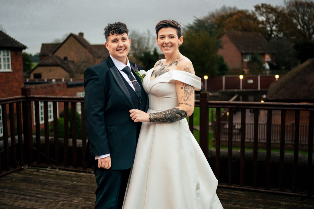Two brides portrait on a balcony