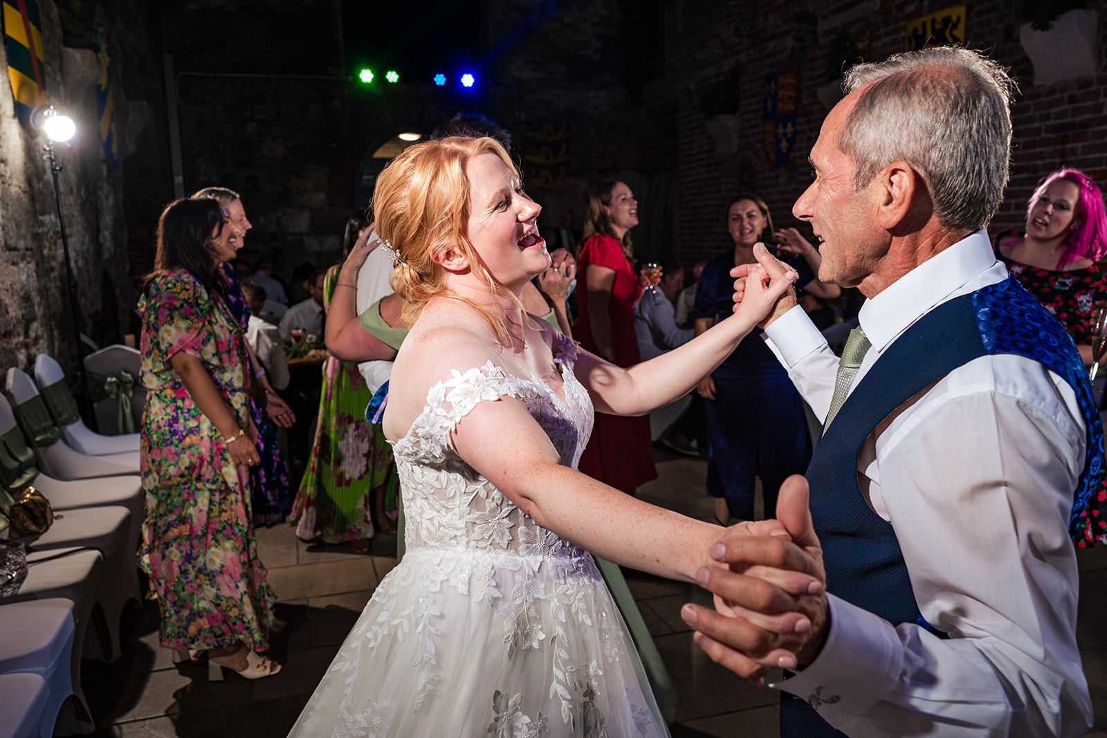 Bride dancing at her evening reception at The Square Tower Old Portsmouth
