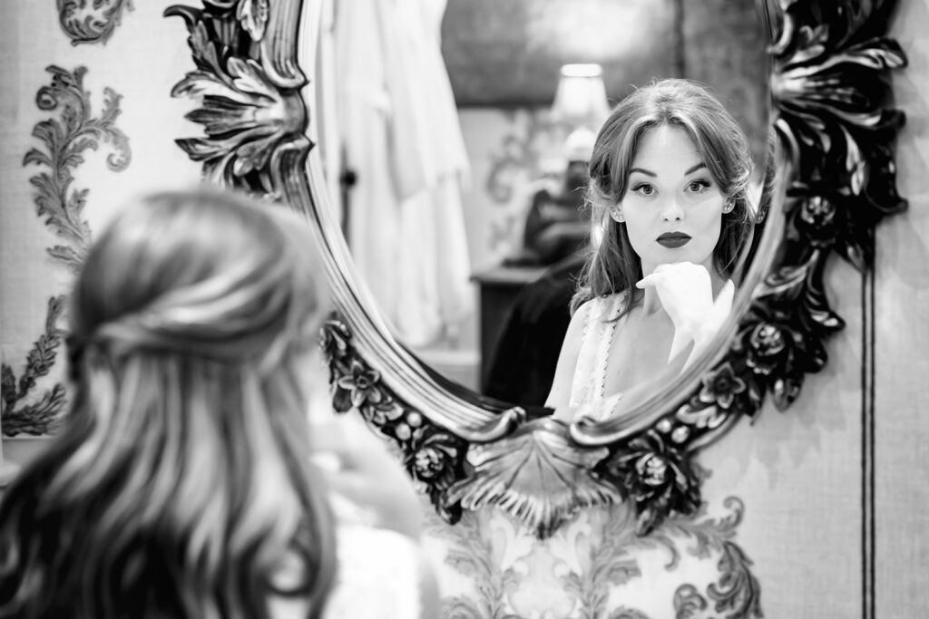 Mirror portrait, black and white at Ashbys and Southsea Castle, styled shoot