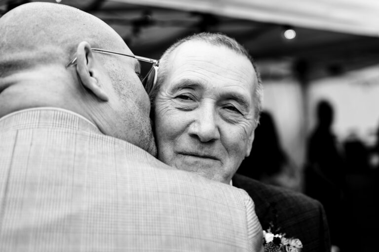 A big emotional hug, black and white at Myrtle’s Courtyard, Hampton Estate, Surrey