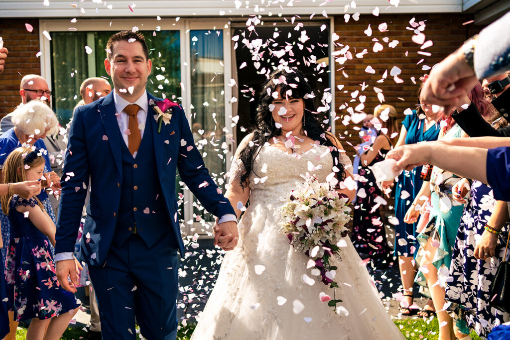 Confetti shower for the newlyweds at Langstone Quays Resort, Hayling Island