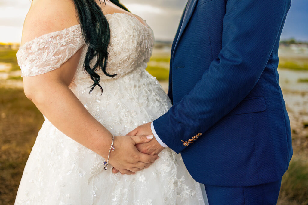 Close up of the couple’s hands at Langstone Quays Resort, Hayling Island