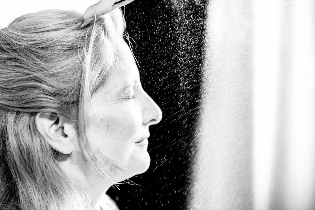 Bride in profile, high contrast black and white at Lodge Hill Centre, West Sussex